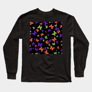 Halloween Butterflies Green Orange Purple Black Long Sleeve T-Shirt